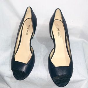 Nine West Black Peep Toe Leather Shoes 6.5